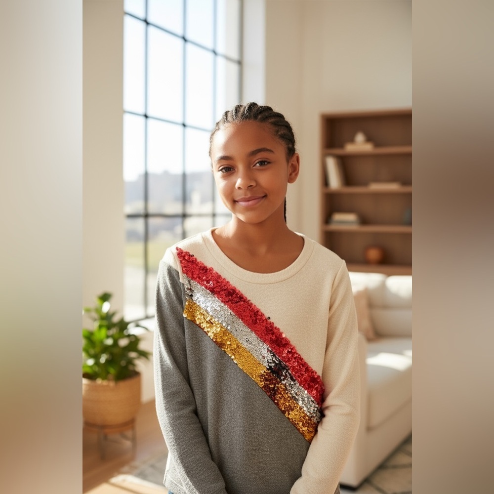 C&C California Gray and Gold Sequin Stripe Sweatshirt
